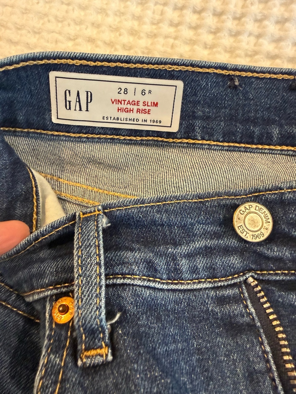GAP Women's Slim Blue Denim Jeans with Gold Stitching